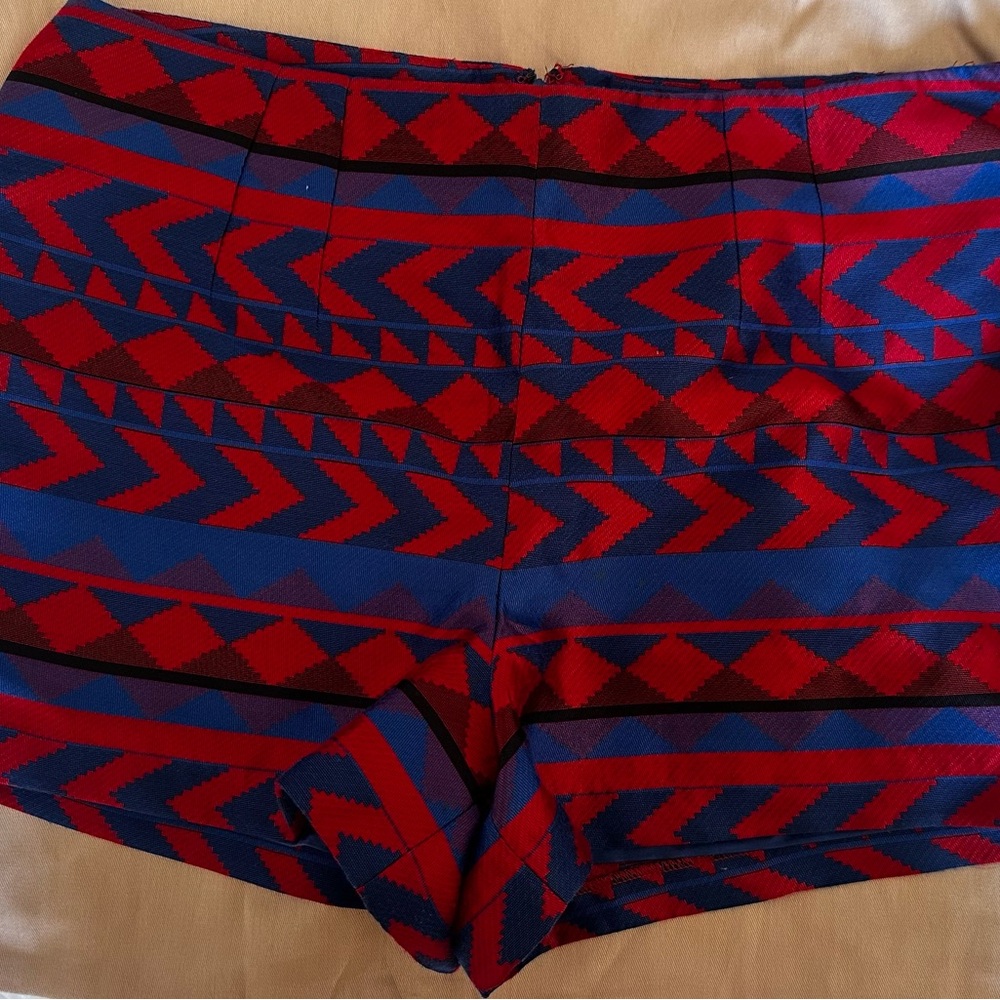 Red and Blue Geometric Patterned Shorts